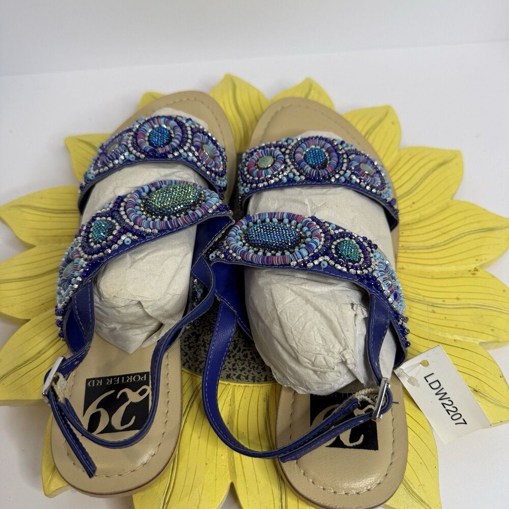 29 Porter Rd Beaded Sandals Blue Embellished Boho Resort Size 7 NWT - Picture 5 of 6